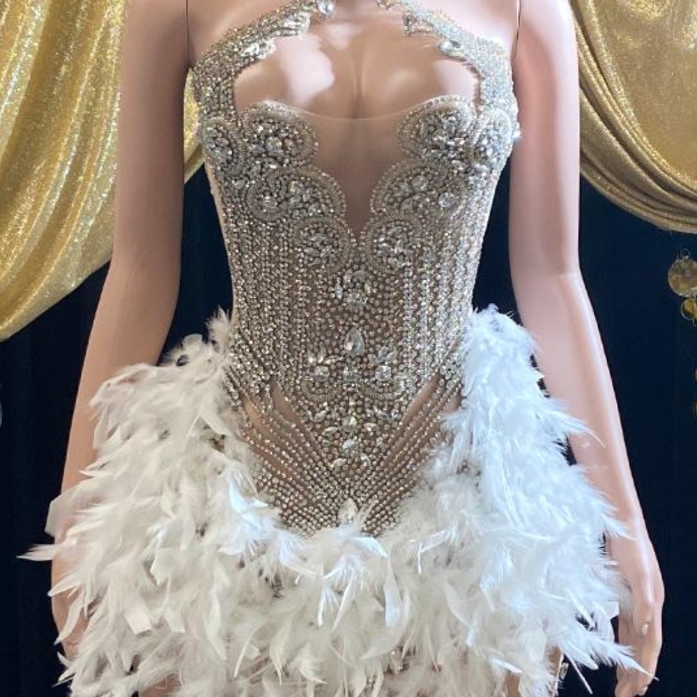 Elegant Beaded Feather Dress
